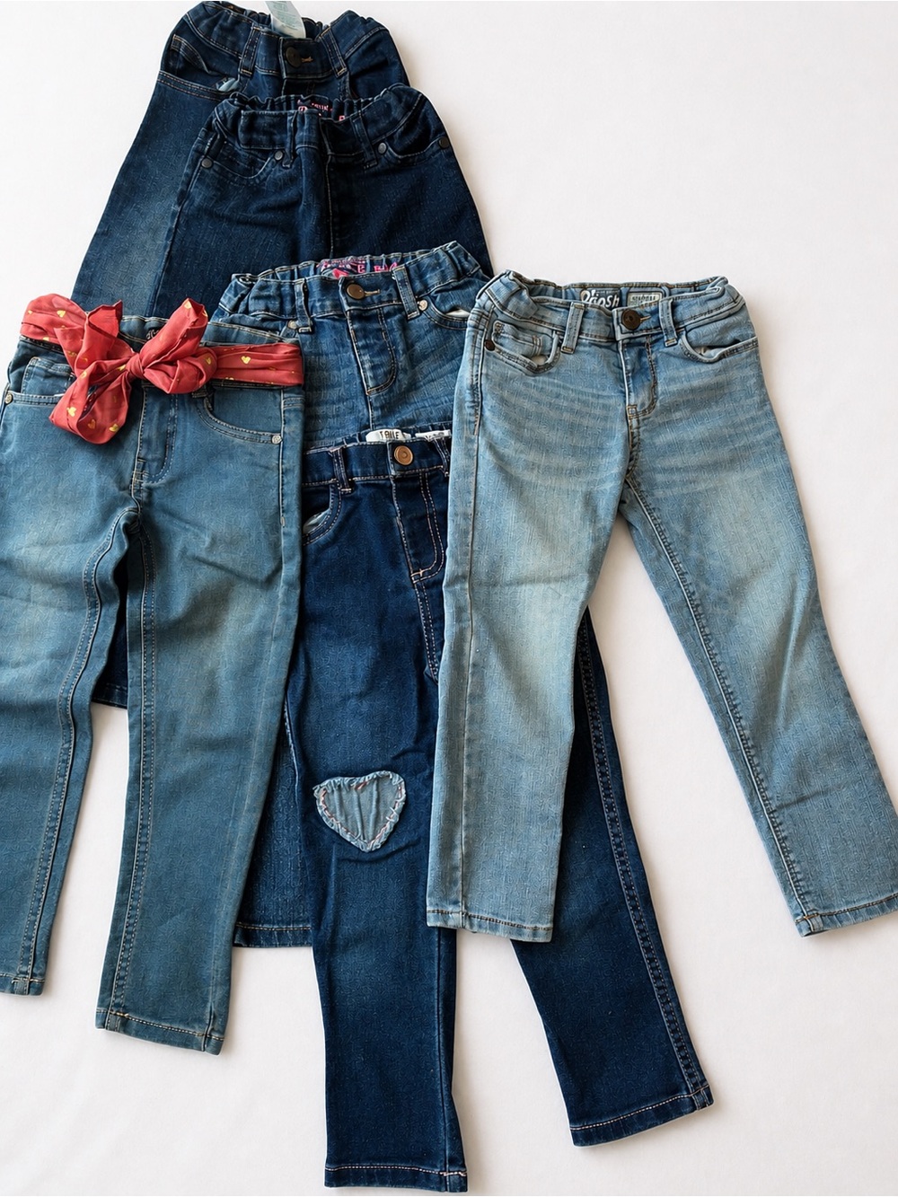 Assorted Brands-Girls Denim Jeans Bundle - Blue Mix with Red Accent Size 4T